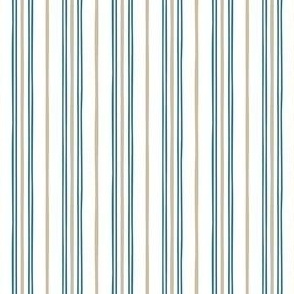 Teal and Beige Stripes on White Background 