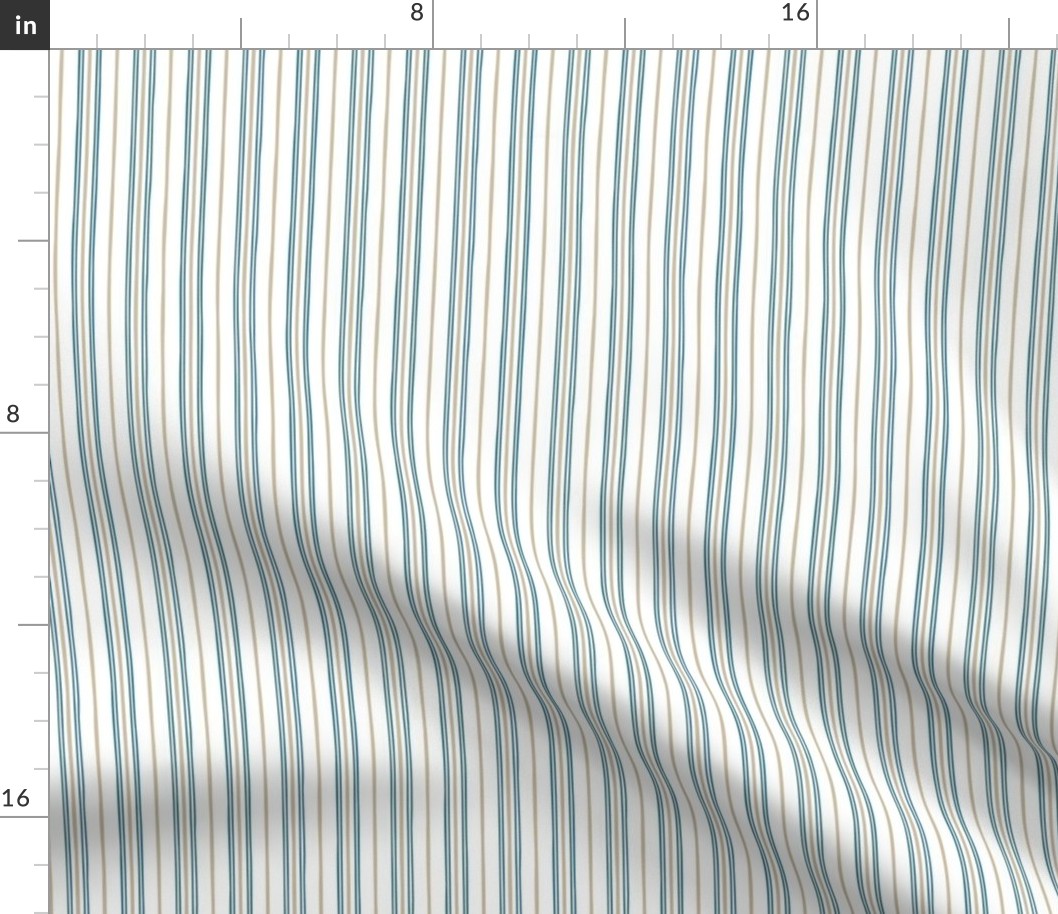 Teal and Beige Stripes on White Background 