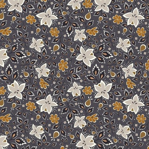 Retro Floral Curtains_ Grey