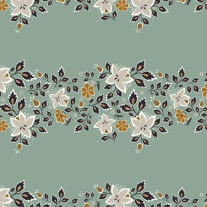 Retro Floral Curtains_ Light Green Border