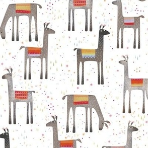 Llamas in a Meadow White