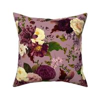 Immerse in Vintage Summer Romanticism: Maximalist Moody Florals Spotlighting Antiqued Peonies,  Mystic Rococo Burgundy and White Roses and Nostalgic Gothic Antique Botany Wallpaper, Enhanced with Victorian Charm purple