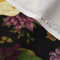 Immerse in Vintage Summer Romanticism: Maximalist Moody Florals Spotlighting Antiqued Peonies,  Mystic Rococo Burgundy and White Roses and Nostalgic Gothic Antique Botany Wallpaper, Enhanced with Victorian Charm black