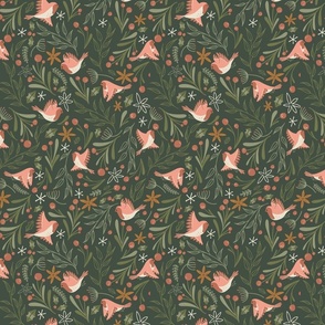 Mistletoe Winter Floral Green Medium