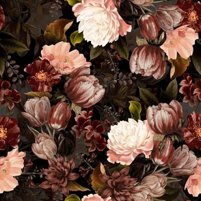 Vintage Spring Night Romanticism: Maximalism Purple Bold Moody Florals - Antiqued burgundy Roses and Peonies Nostalgic Gothic  20-3 Antique Botany Wallpaper and Victorian Goth Mystic inspired