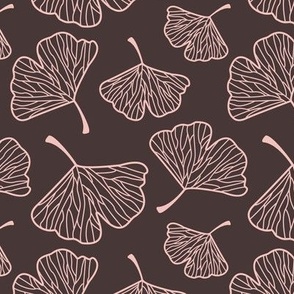 Gingko leaves with lines - chocolate and pink 