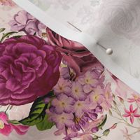 Vintage 30´s Peonies, Purple Roses,Hydrangea, Garden Flowers And Branches Bouquets - blush double layer