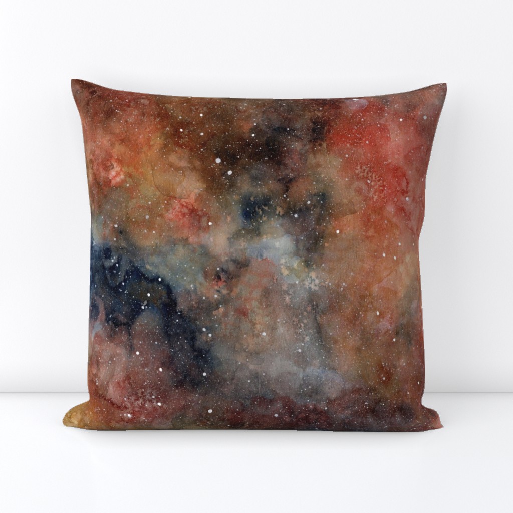 Around the Space Watercolor Galaxy - Coral Red, Ocher, Indigo