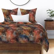 Around the Space Watercolor Galaxy - Coral Red, Ocher, Indigo