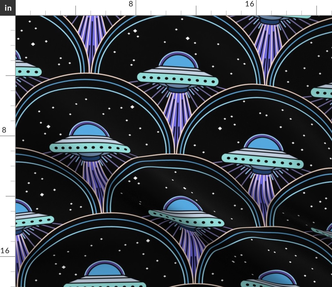 ufo art deco scallop blue mint purple big