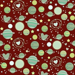 Green love planets on brown