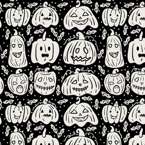 Halloween Scary Pumpkins Black and White