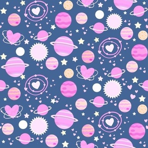 Pink love planets on blue