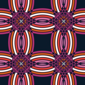 navy geometrical retro | pink and orange lines |large scale