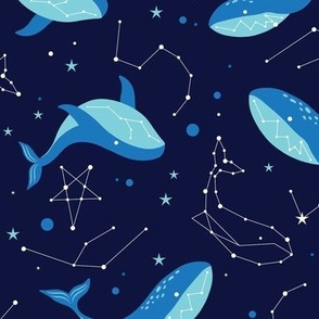 Large Celestial Space Whales Blue