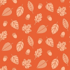 Cream orange leaves and acorns on orange background (small)