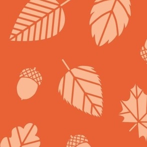 Cream orange leaves and acorns on orange background (large)