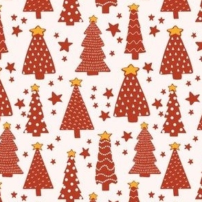 Funky red Christmas trees on cream