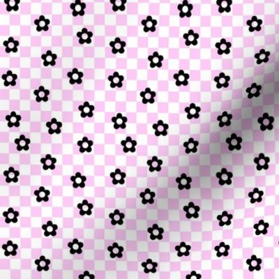 flower power checks sm black on pastel pink - retro groovy collection
