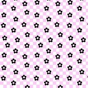 flower power checks sm black on pastel pink - retro groovy collection