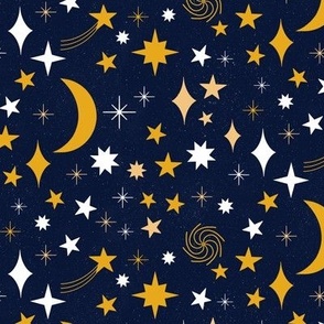 Star and Moon|| Yellow and White Stars and Moon on Indigo Blue ||Pumpkin Patch Collection by Sarah Price