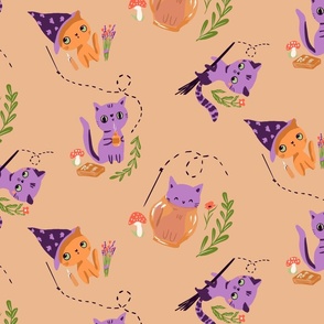 Whimsical Witchy Cats Wallpaper Scale