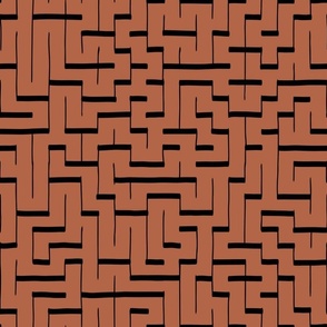 simple tribal labyrinth maze lines - black on mars red