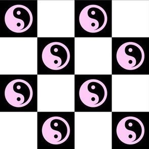 yin yang checks lg pastel pink on black - retro groovy collection