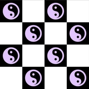 yin yang checks lg pastel purple on black - retro groovy collection