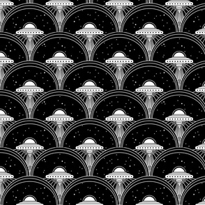 ufo art deco black and white medium