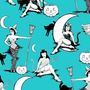 Vintage Halloween pinups in terrifying turquoise