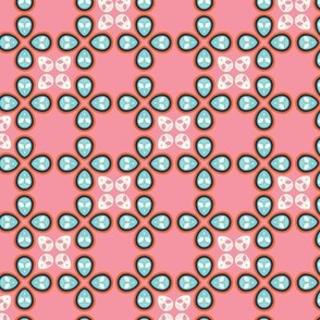 Alien Flowers - Retro extra terrestrial flower faces pattern on pink