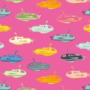 submarines, multicolor on pink