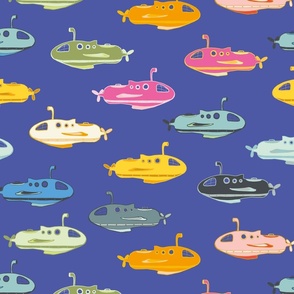 submarines, multicolor on navy blue