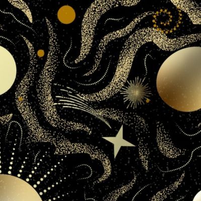 Solaris- Space Beyond Sun Moon Stars Planets- Black and Gold- Large Scale