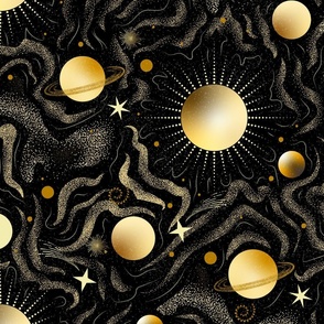 Solaris- Space Beyond Sun Moon Stars Planets- Black and Gold- Large Scale