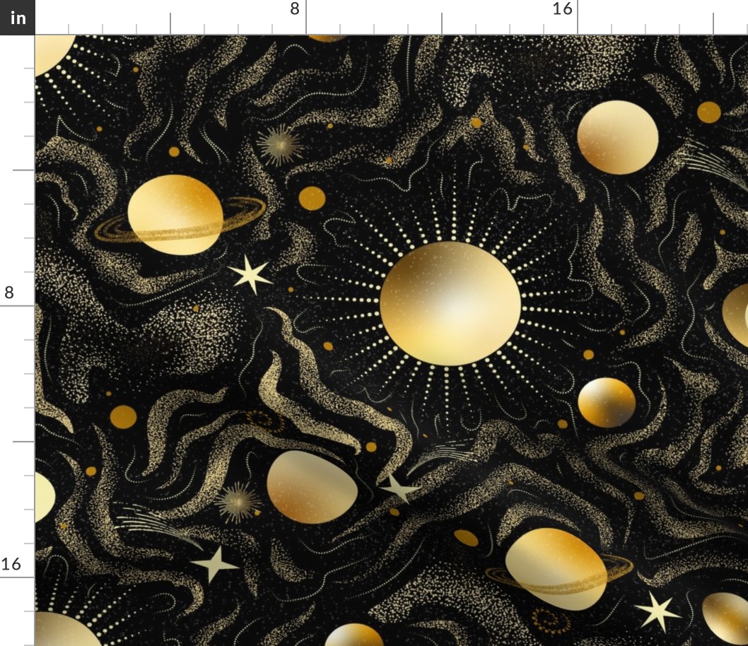 Solaris- Space Beyond Sun Moon Stars Planets- Black and Gold- Large Scale