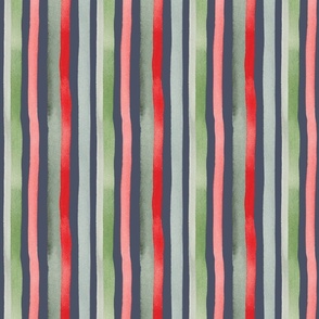 Watercolor Christmas Stripes (Midnight) by Lindsay Potter Creative