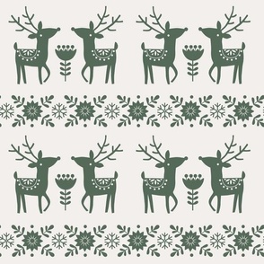 (M Scale) Boho Christmas Nordic Sweater Reindeer Hunter Green on White