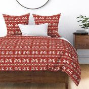(M Scale) Boho Christmas Nordic Sweater Reindeer Hunter White on Red