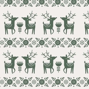(S Scale) Boho Christmas Nordic Sweater Reindeer Hunter Green on White