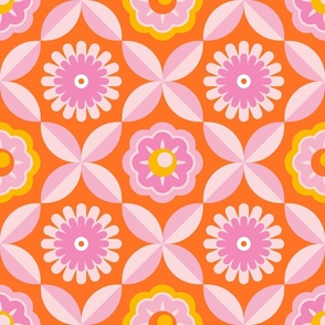 Large scale • Orange retro flowers