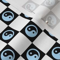 yin yang checks med pastel blue on black - retro groovy collection