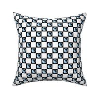 yin yang checks med pastel blue on black - retro groovy collection