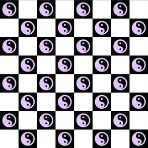 yin yang checks med pastel purple on black - retro groovy collection