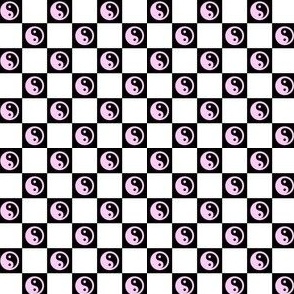 yin yang checks sm pastel pink on black - retro groovy collection