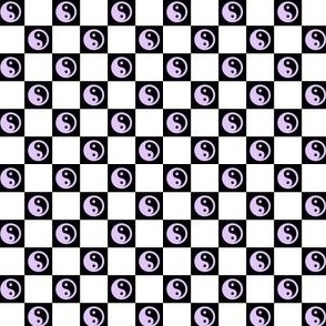 yin yang checks sm pastel purple on black - retro groovy collection