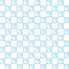 yin yang checks sm white on pastel blue - retro groovy collection