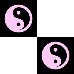 yin yang checks xl pastel pink on black - retro groovy collection