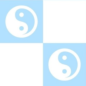 yin yang checks xl white on pastel blue - retro groovy collection